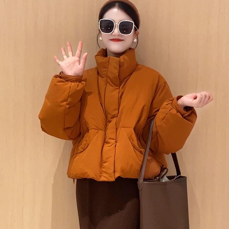 橘色短款轻薄夹棉外套女秋冬季小棉衣/棉服