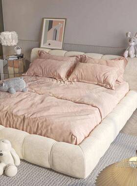 油人风泡芙床双网红面包主卧大床NYY现代简约榻榻米布艺奶床实木