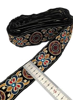 民族装风刺绣i黑花边辅料复古部美国落舞绣花手工dyh621b-67织带