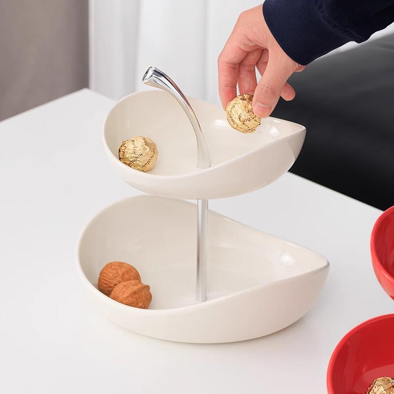 网红款高颜元宝陶瓷XJG果盘客厅茶几盘糖盘果串零食多层高值档水