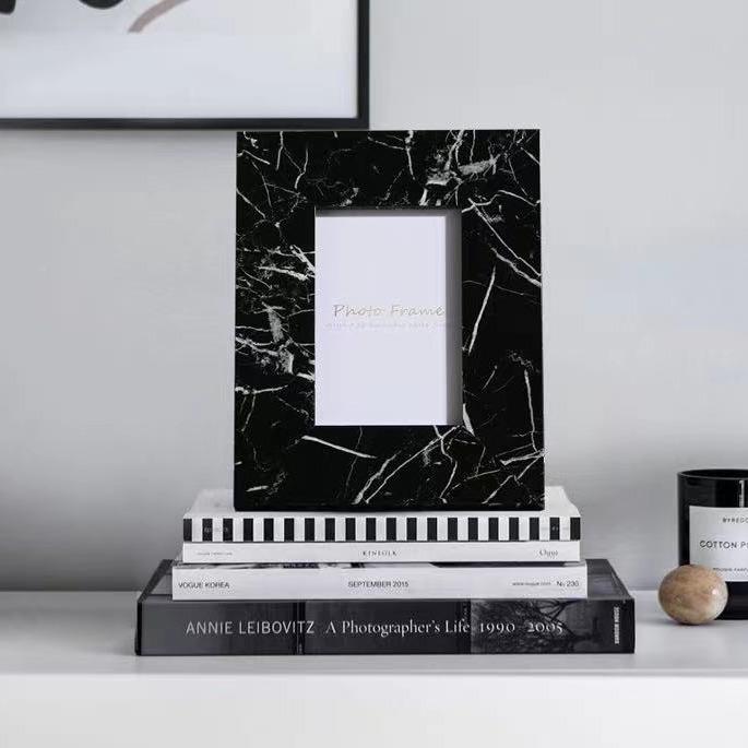 7现创代轻奢仿大理纹实木相框意摆件家HR54567居书房卧室床头摆石