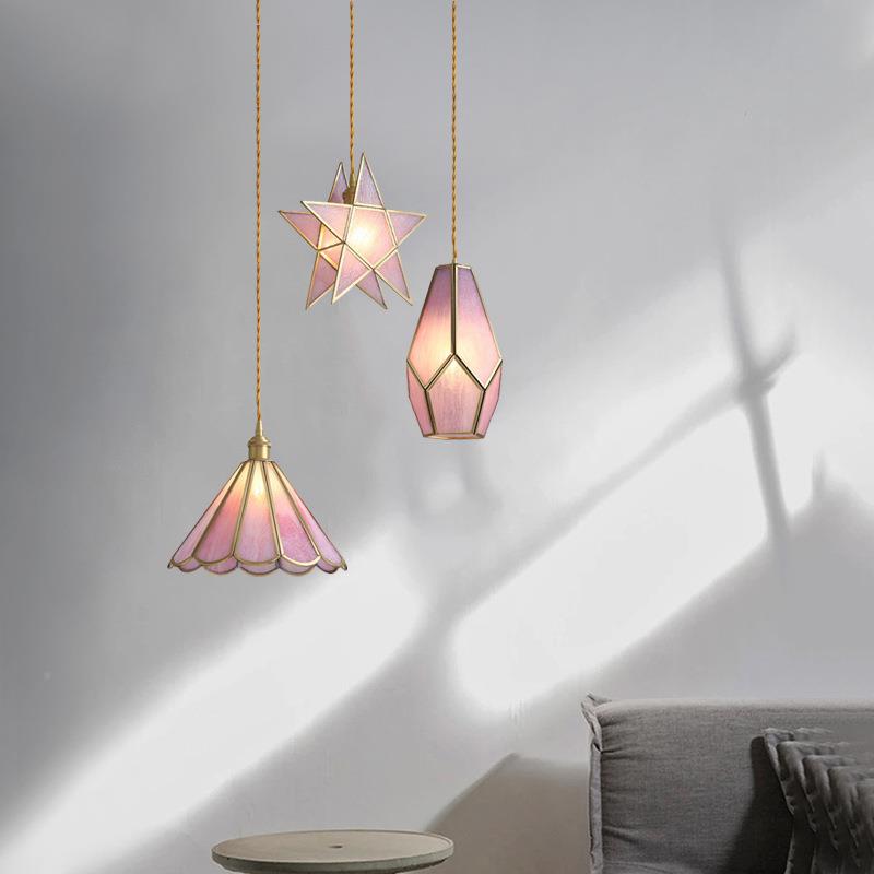 欧创02意简黄铜飘窗玻灯小吊北灯约服装店儿童房璃餐厅卧室床头灯