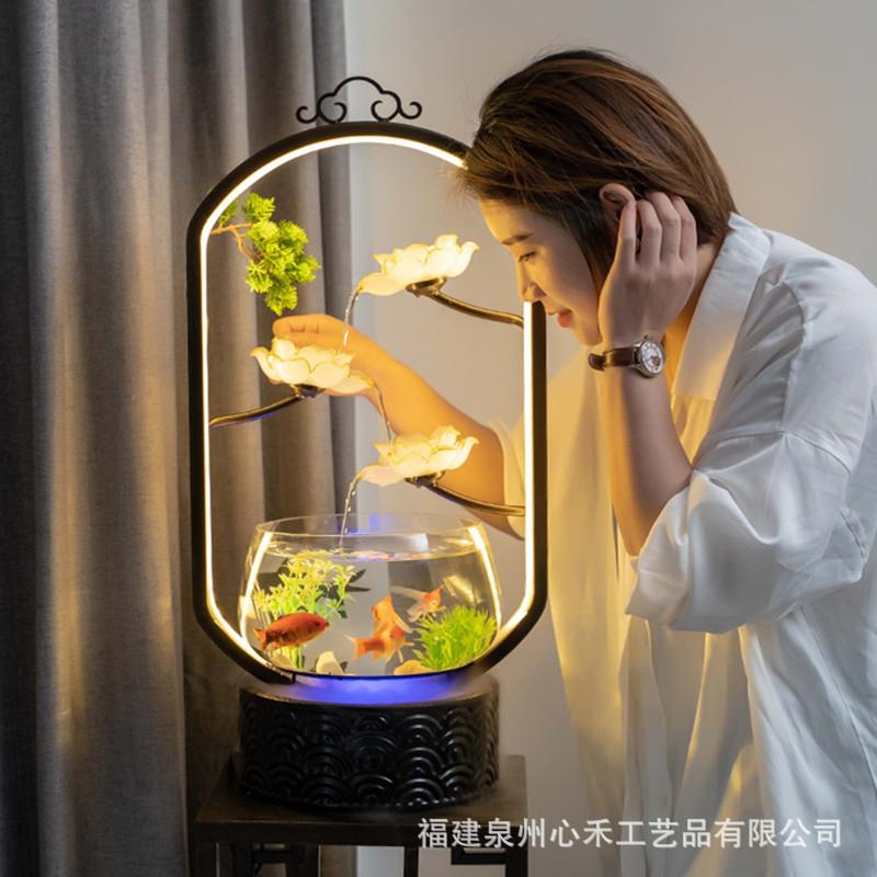 铺桌面陶瓷鱼缸喷水泉流摆件客FDZ厅办公室生财视柜店玄关装饰礼
