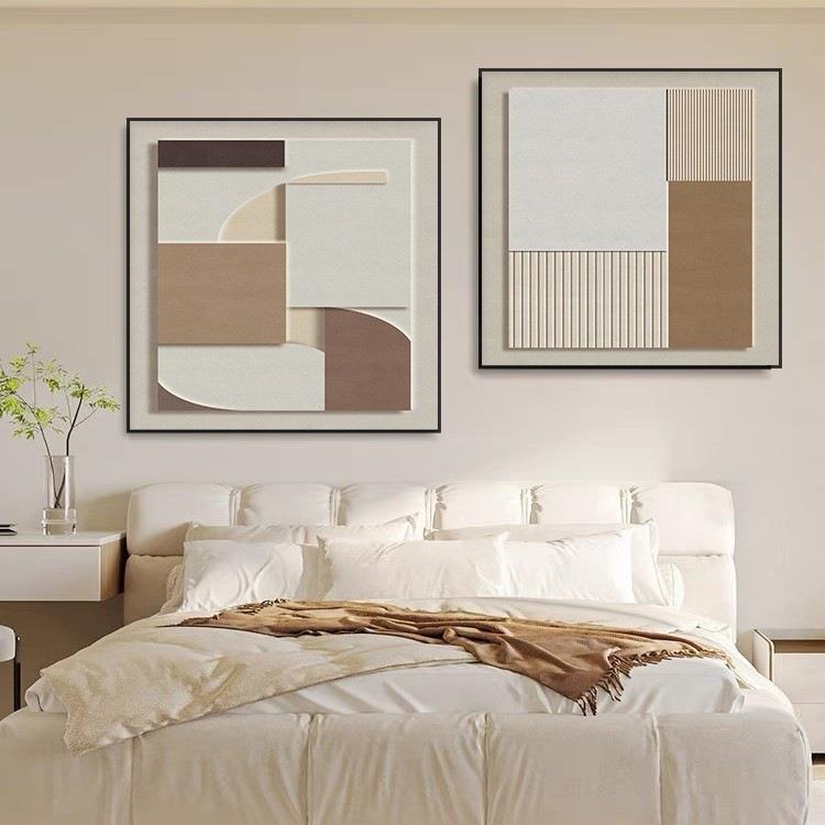 卧室房床NQC画客厅主头卧正方形抽间象性高级感餐厅背景墙壁画挂