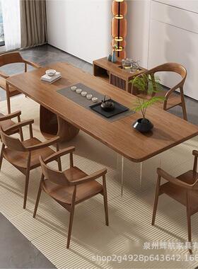 现代简约实木子办室接待泡茶桌家用客厅公大板EHL原木猫洞茶桌台