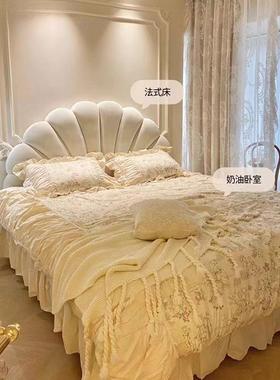 式花瓣28005科布艺技床轻奢现简约婚床奶油代风主卧法双人床女生