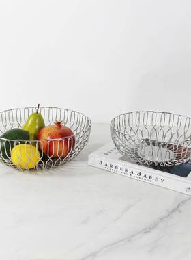 简约不锈钢形摆果篮客厅茶家用几果盘件不圆锈钢8458置物蓝面包篮