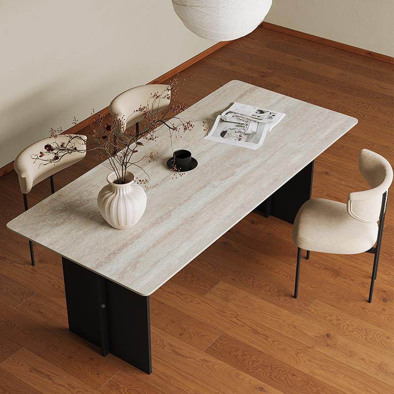 德丰洞石利板餐桌拿铁餐桌约长方形极简家用小户型中岩古T风餐简