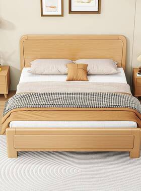 榉木实木床现简约1.8米代1.5米主卧双人床1.2mRMB小户儿型童厂直