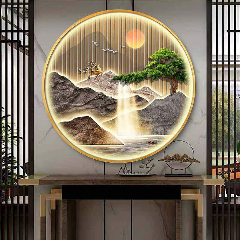 迎客式MY-09200松新中入户玄关带饰画圆形灯画进装门背景墙画挂画