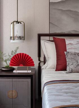 禅意新子中式代金属亚克现红色扇折纸摆件力客厅茶808几书房艺术