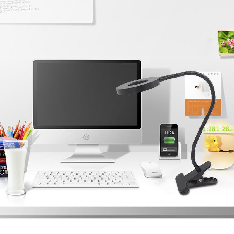 LeED台灯书床30586头儿式童卧室床头台灯护眼阅读ld夹子圆环桌台