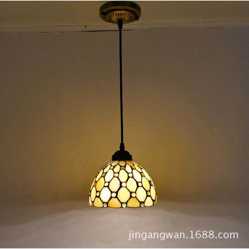 现代铁艺彩H034色吊灯工酒店会所茶馆中餐台厅房程吧米包色玻璃吊