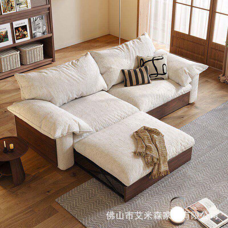 新款折叠沙发用床两户型中古710风推拉沙小发床木棉麻布客厅实沙