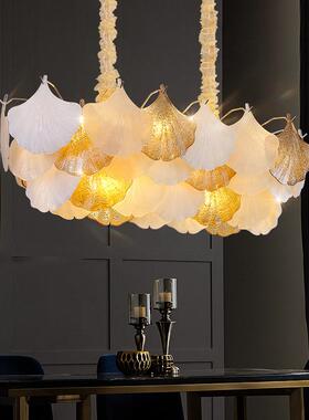 式现法代简约复古灯银杏叶轻奢吊灯温玻SDDS-891馨铁艺璃灯餐厅客