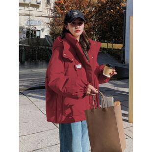 红色羽绒棉服短款女冬季新款高级感韩系加厚小个子学院风棉衣棉袄