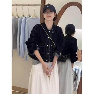 最容易搭配 春季 西式 立领短牛仔上衣2025女士流行韩式 修 覆古时尚