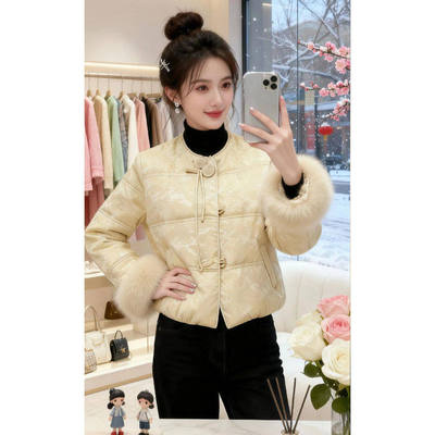 新中式高级感羽绒棉服女2026年冬季新款提花减龄加厚保暖棉袄外套
