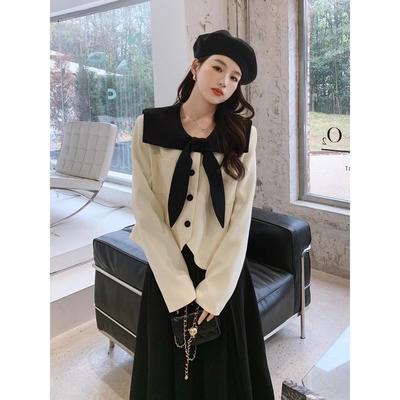 小香风连衣裙套装女春秋2025新款法式优雅海军领上衣半身裙两件套