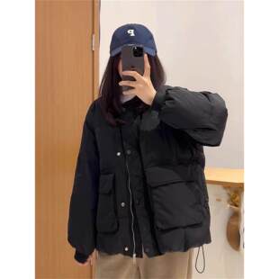 新款 大码 风大口袋羽绒棉服女冬季 工装 宽松立领高级感棉袄外套 女装