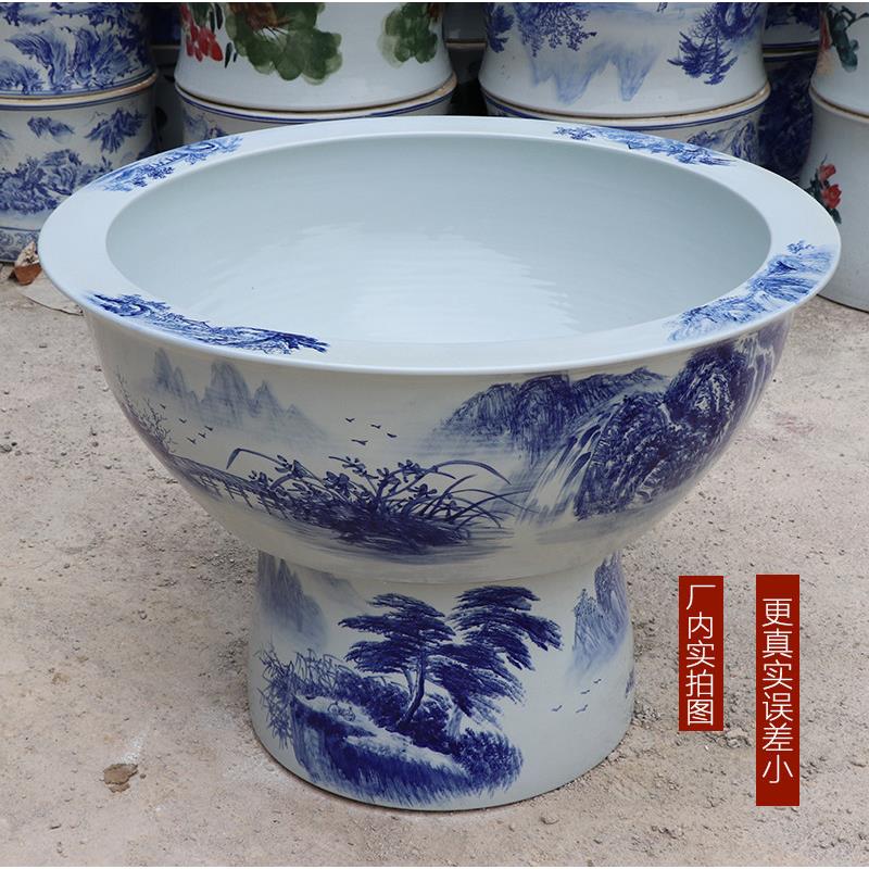 景德镇陶瓷大缸金鱼荷花缸特大号庭院风水招财手绘青花立柱鱼缸盆