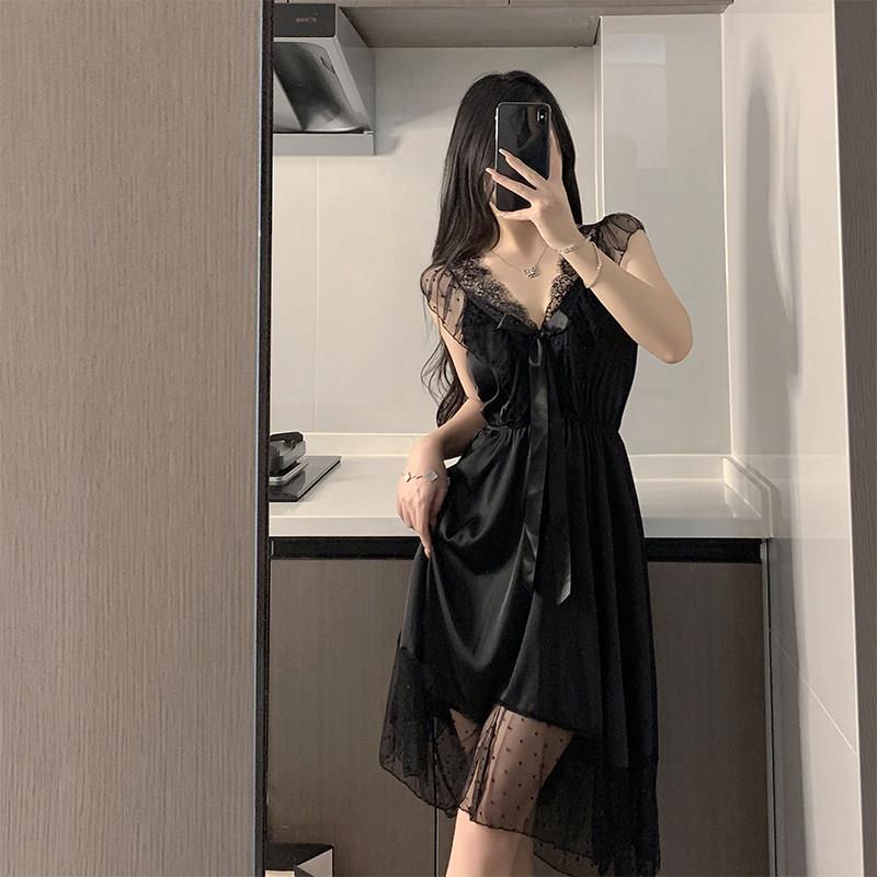 彼此可见qqny蕾丝花边纯欲吊带睡裙女士夏季冰丝薄款家居套装