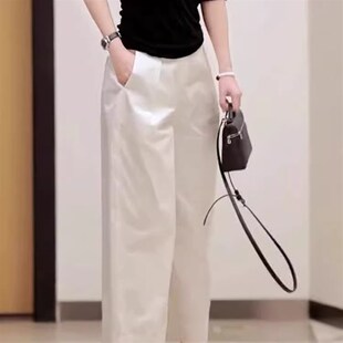 今年流行2025年夏季新款女高级感白色高腰显瘦宽松直筒九分阔腿裤
