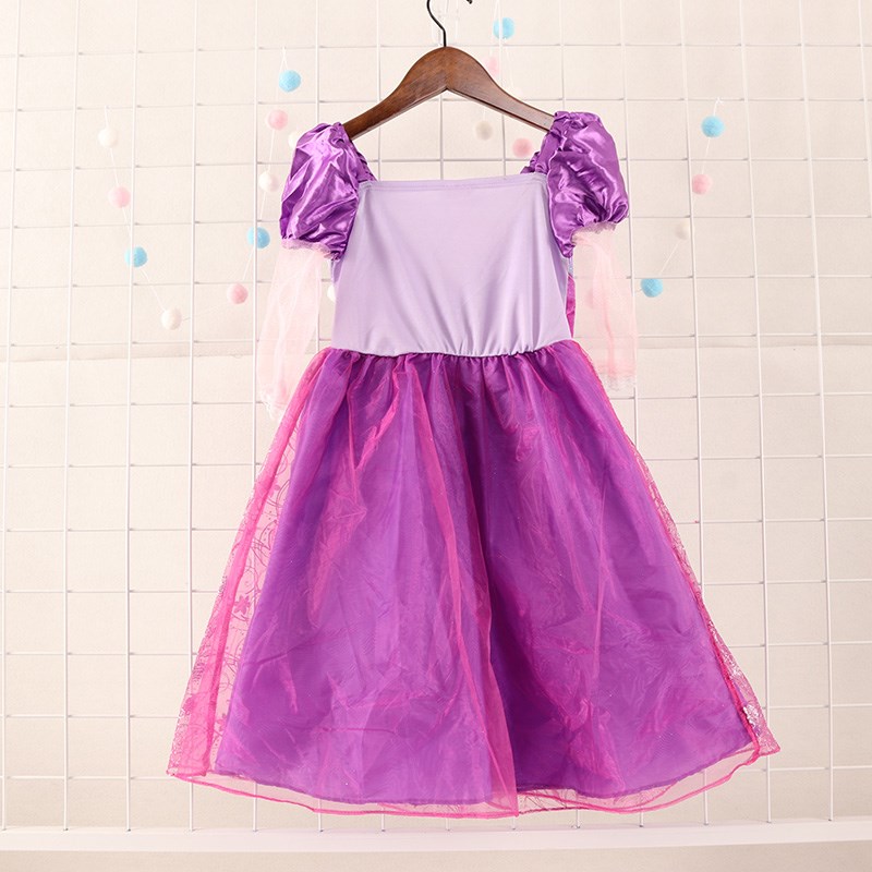 夏季童装 女童动漫紫色连衣裙蓬蓬袖黄色花朵公主裙欧美单