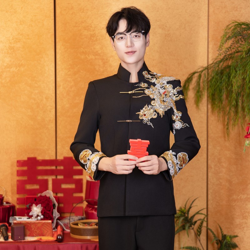 新中式男装中山装秀禾2024新款结婚新郎礼服敬酒服复古唐装中国风