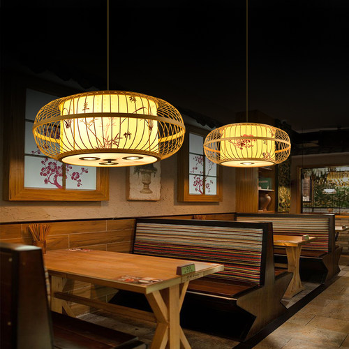 中式餐厅饭店包间竹编吊灯创意个性大厅火锅店包厢餐饮竹艺带射灯