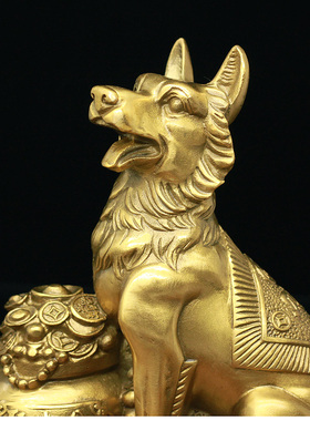 纯铜聚宝盆十二12生肖狗家居客厅玄关装饰品摆件大狼犬招财旺财狗