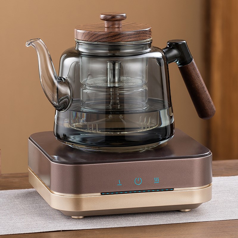 高端新款电陶炉胡桃木把玻璃蒸煮一体壶煮茶器套装家用养生烧水炉