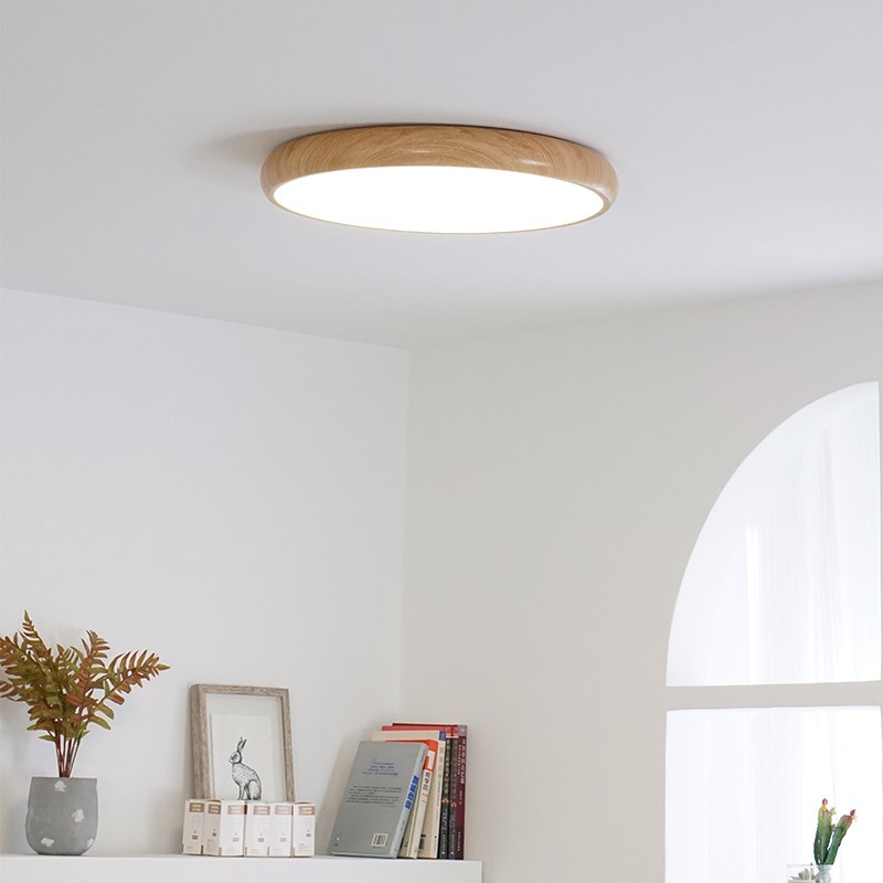 侘寂原木风卧室书房客厅吸顶灯木纹复古新中式普瑞全光谱护眼灯具