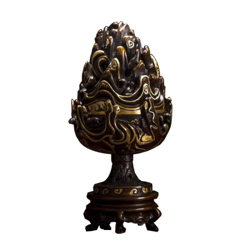 见素香坊新品 陈巧生制带座仿汉描金博山炉 小博山铜熏炉C067-2-6