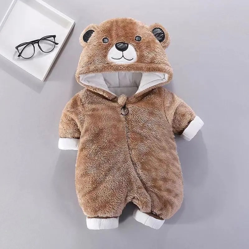 新生儿加棉冬装婴儿加厚绒连体衣熊宝宝棉衣冬季男女小宝宝外出服