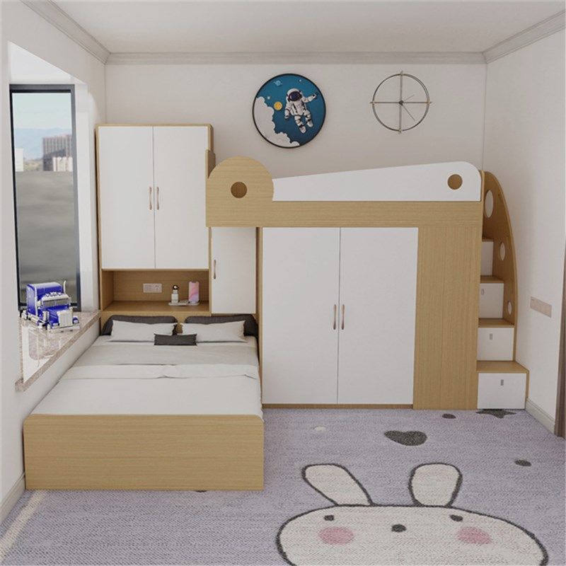 儿童上下床小户型交错式上下铺双层多功能书桌衣柜一体错位高低床,住宅家具,儿童衣柜床一体,淘宝优惠券,粉丝福利购,淘宝优惠卷
