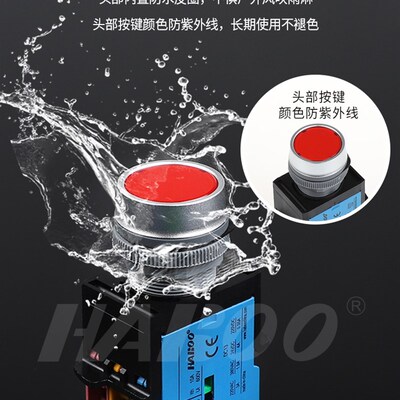 华博金属头部22MM复位自锁圆头 电源启动按键按钮开关防水10A600V