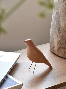 象有形/小鸟木雕摆件 北欧风实木雕刻 客厅玄关书架家居软装饰品