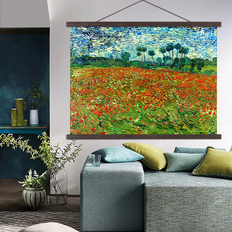 梵高客厅卷轴布艺挂画墙画装饰画免打孔餐厅卧室遮挡画开关盒挂布,家居饰品,现代装饰画,淘宝优惠券,粉丝福利购,淘宝优惠卷
