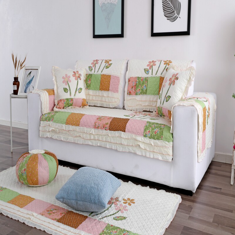 嘿凤梨纯棉田园花卉沙发垫四季通用拼布简约工艺夹棉防滑坐垫韩式
