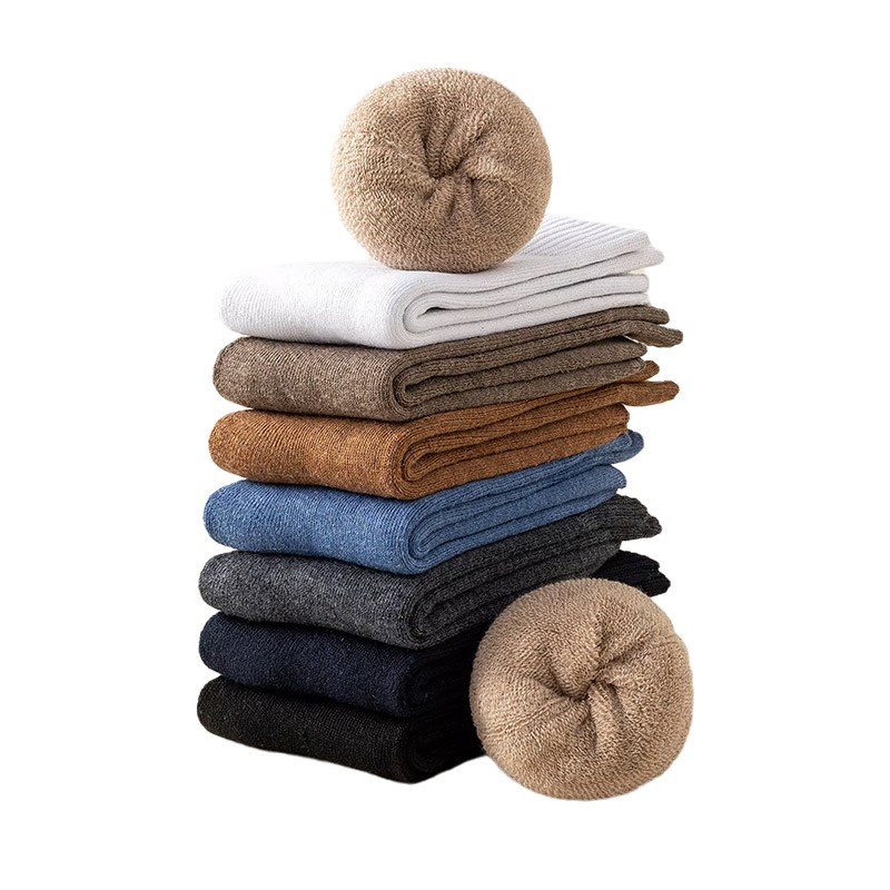 长筒袜子男士秋冬季纯棉加绒加厚款保暖中筒毛圈毛巾袜冬天男长袜