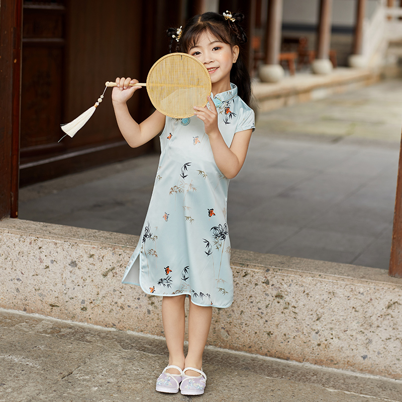 女童旗袍春夏季复古连衣裙2023新款儿童唐装中国风女孩丝绸裙子
