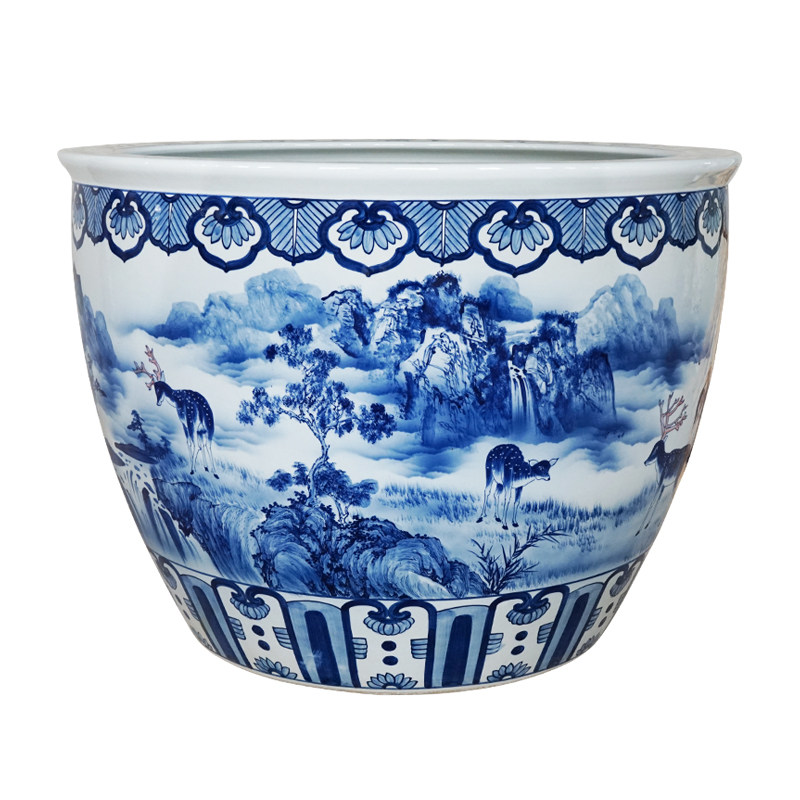 景德镇陶瓷鱼缸手绘青花瓷特大号锦鲤缸水缸睡莲荷花缸庭院园艺