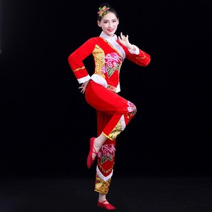 秧歌服演出服女中老年民族舞台装韩国绒扇子舞修身加厚秋冬季新款