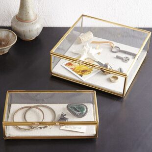 手饰品首饰收纳盒家用高档玻璃翻盖透明展示盒子装饰盒梳妆台摆件