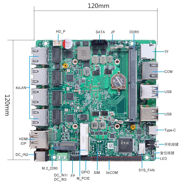 派勤N100 N150工控主板4网口千兆迷你软路由6串工业主机AD30NA4L