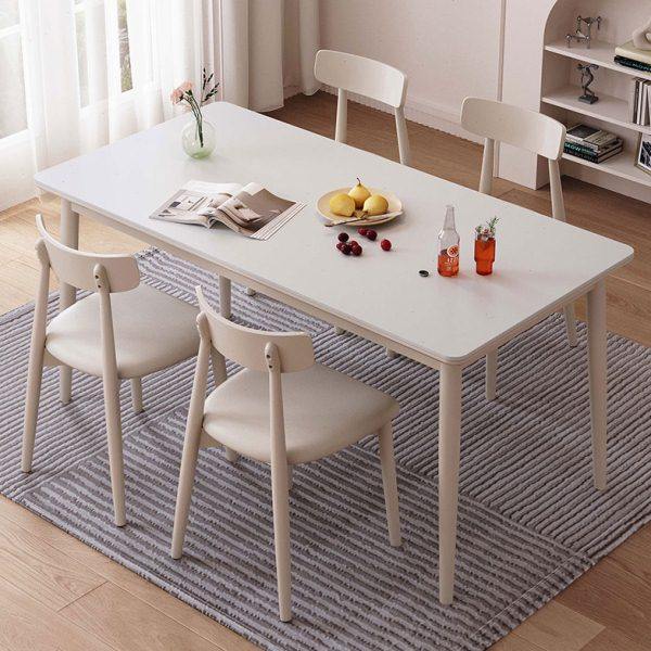 法式奶油风岩板餐桌椅组合小户型实木白蜡木家用白色长方形饭桌,住宅家具,岩板餐桌,淘宝优惠券,粉丝福利购,淘宝优惠卷