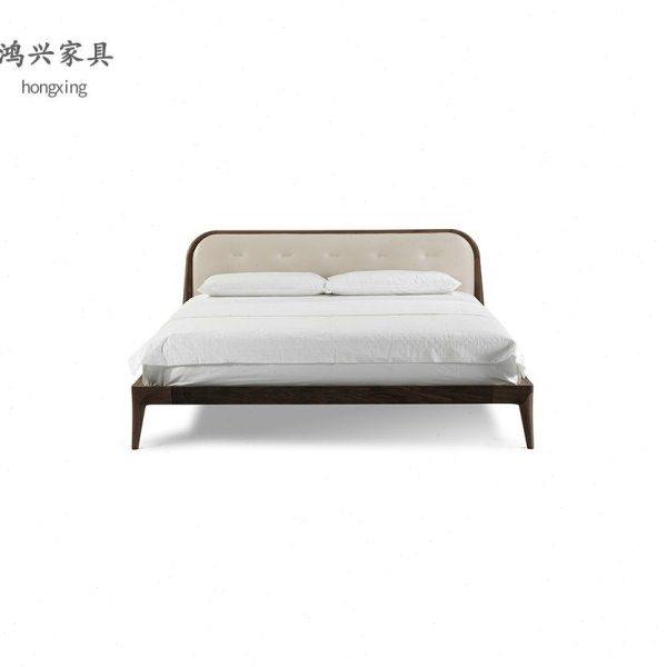 传世实木床黑胡桃木婚床真皮床简约现代主卧双人床实木框架结构