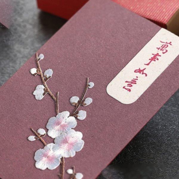 梅花贺卡片高级刺绣手工古典礼品创意毕业送老师新年退休定制结婚