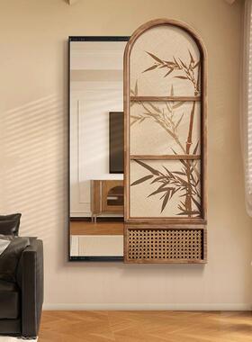 中古风ZA0510推拉隐镜形全身玄关装饰画穿可关闭隐藏式衣镜画壁卧